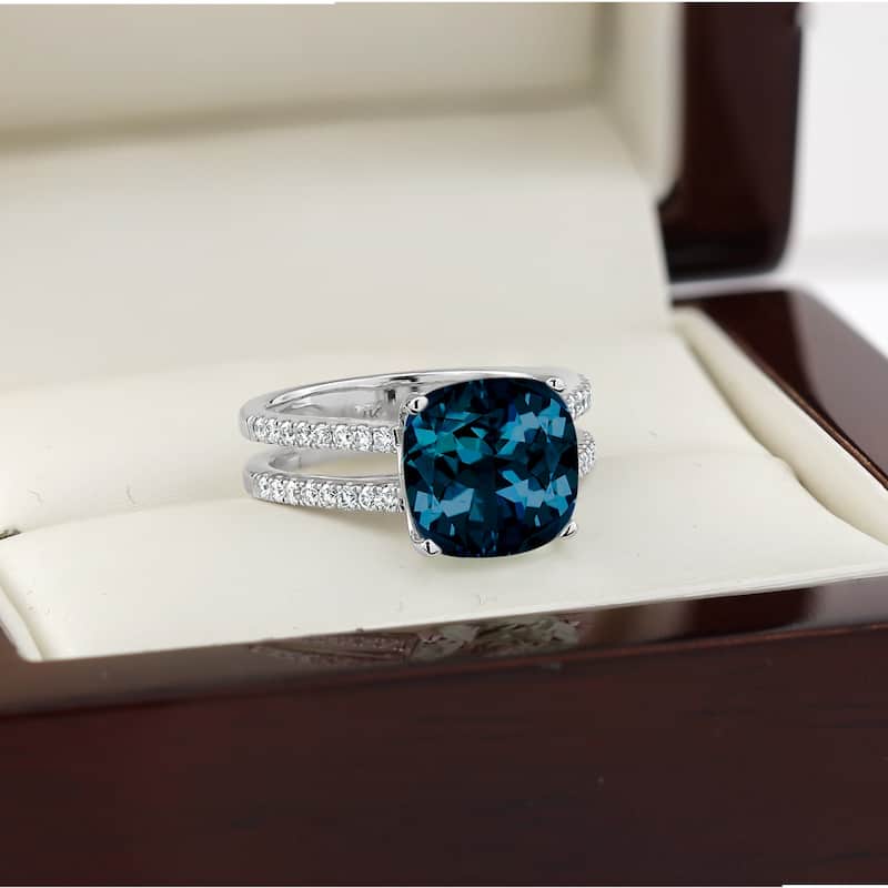 Auriya Modern 5ct Cushion-cut London Blue Topaz and Diamond Engagement Ring 1/4cttw 14k Gold