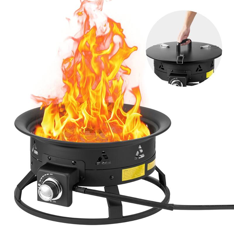 Black Steel Smokeless Propane Gas Fire Pit, Portable with Flame Control