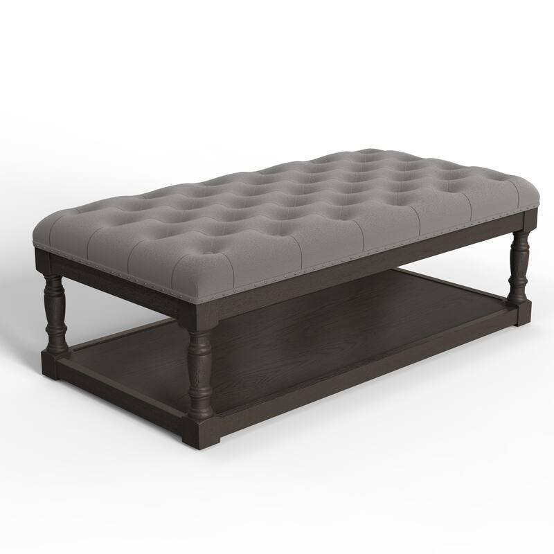 Tubbs 48-inch Tufted Cocktail Shelved Ottoman - BrushedGrayTop-DarkFrame