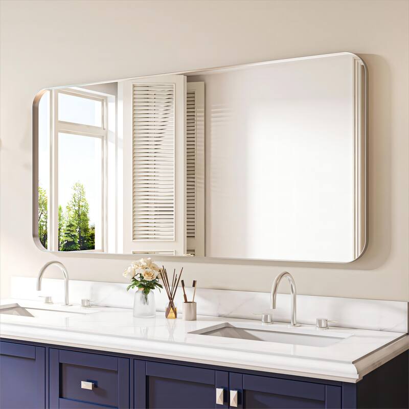 Organnice Rectangular Aluminum Frame Vanity Bathroom Mirror with Clear Glass - 60*28 - Silver