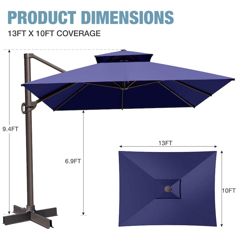 VredHom Outdoor Patio 10 x 13 FT Cantilever Umbrella Double Top