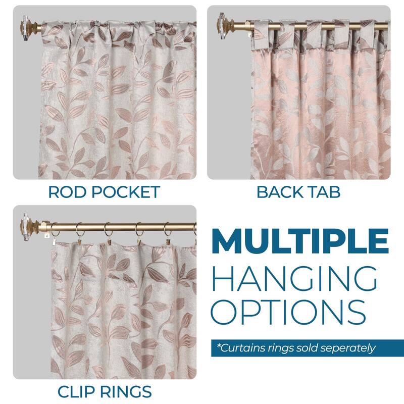 Superior Leaves Machine Washable Room Darkening Curtains with Back Tabs, Set of 2