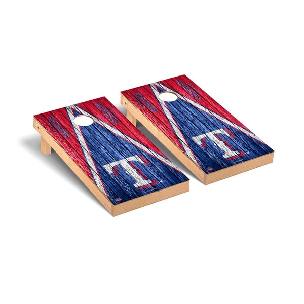 slide 2 of 5, Texas Rangers MLB Triangle Cornhole Board Set Include Carrying Case