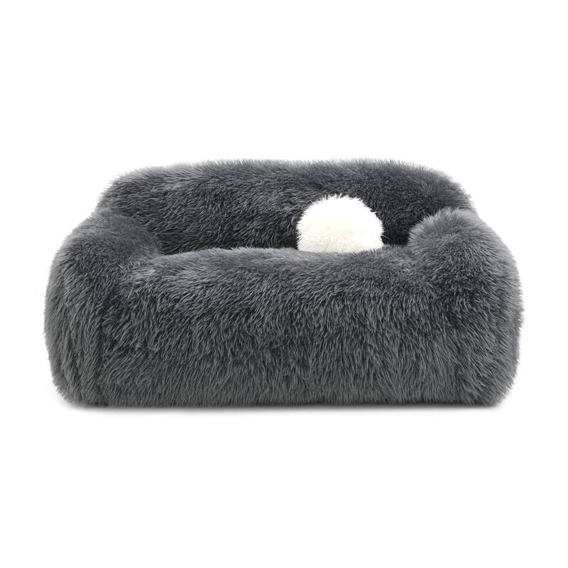 Furniture of America Cynra Modern 2-Piece Faux Fur Sofa Set with Ball Pillows