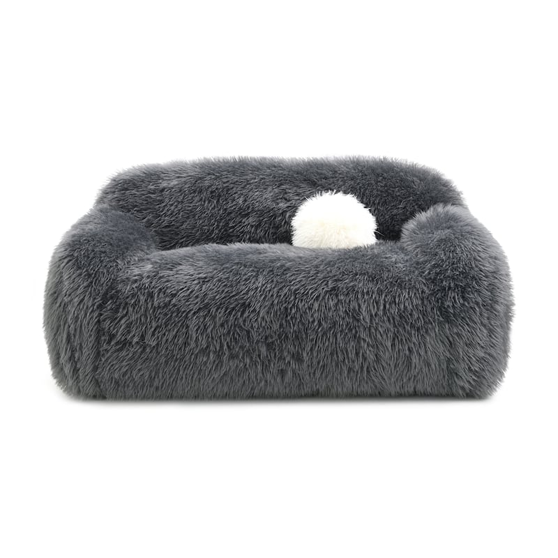 Furniture of America Cynra Modern 66-inch Faux Fur Loveseat with Ball Pillow