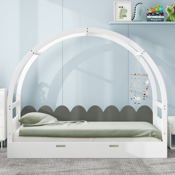 slide 2 of 25, Twin Size Stretchable Vaulted Roof Bed for Kids Pine Wood Frame