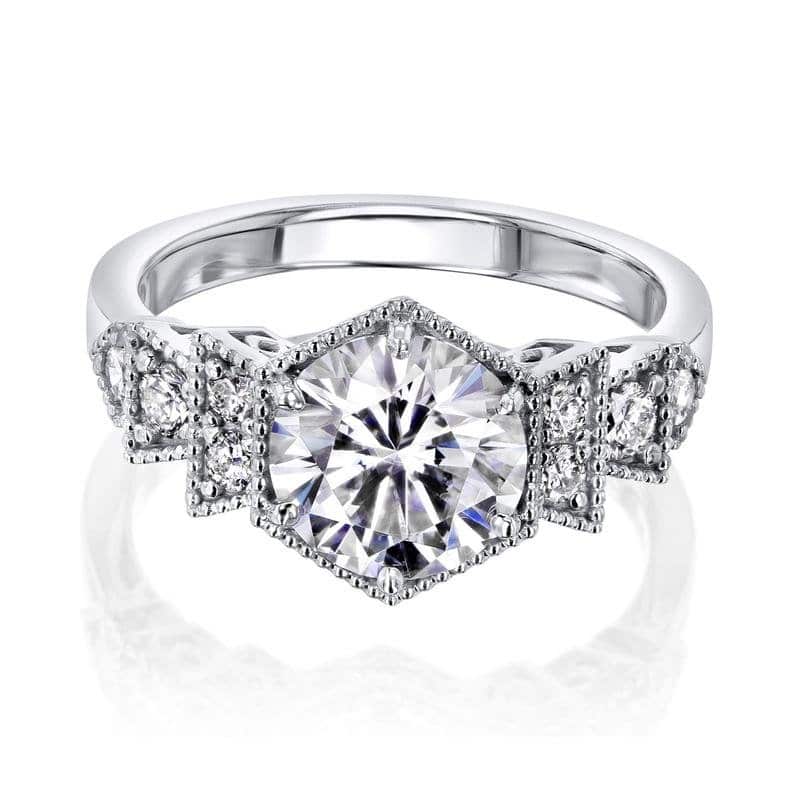 Annello by Kobelli 14k Gold Geometric Art Deco Forever One Moissanite Ring (DEF/VS, GH/I) - White - 5