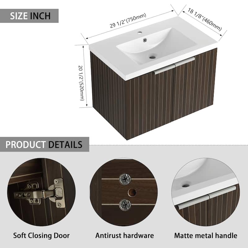Bathroom Vanity With Sink In 24/30/36 Inch, Floating Bathroom Vanity With Soft Close Door