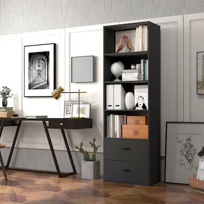 6-Tier Tall Bookshelf Freestanding Bookcase Black Storage Cabinet