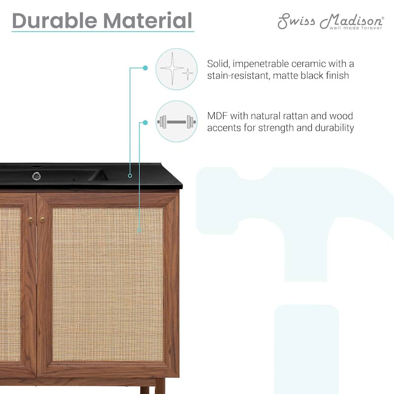 Classe 36 In. Brown Oak Bathroom Vanity With Black Ceramic Sink Top