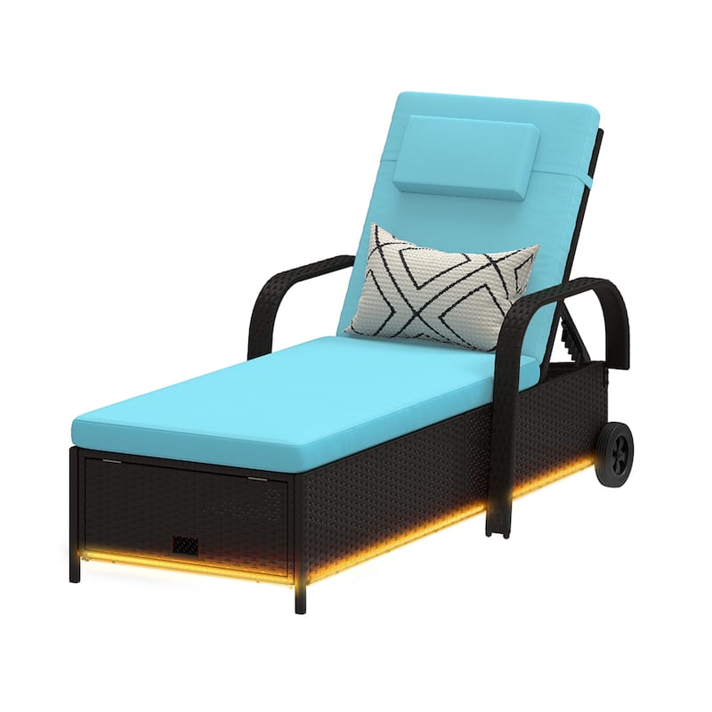 Wicker Chaise Lounge With Storage Space And LED Lights - Black