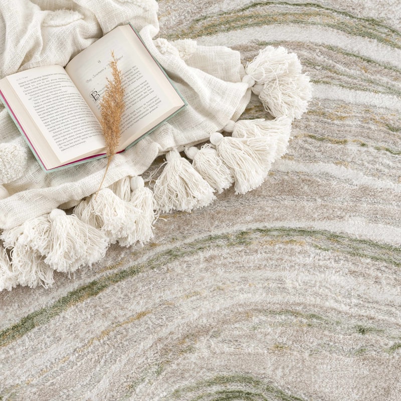 Hauteloom Liverpool Living Room, Bedroom Area Rug - Contemporary - Cream,Green - 7'10" x 10'