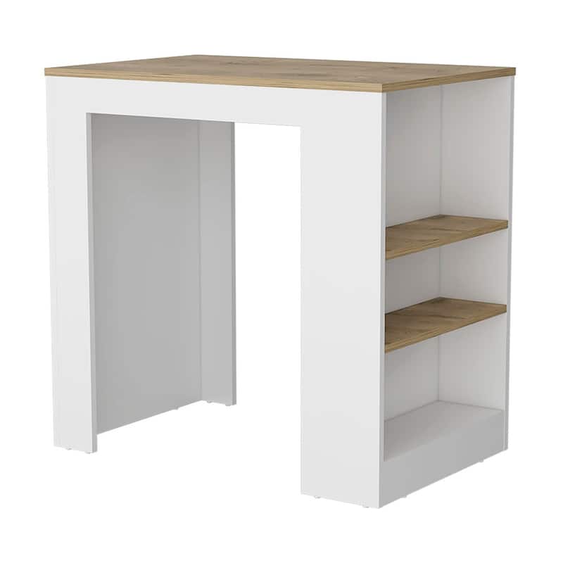 Portree Kitchen Island with 3-Side Shelves - White