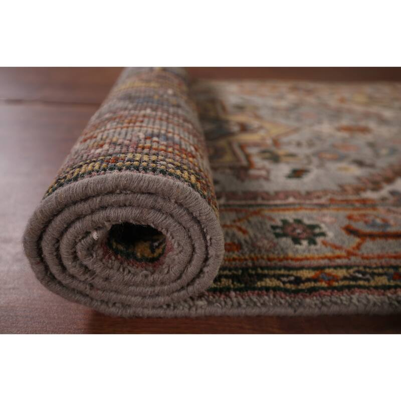 Gray Geometric Heriz Serapi Oriental Accent Rug Handmade Wool Carpet - 2'10"x 5'5"