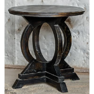 Round Aged Mindi Wooden Accent Table - 27" - Black