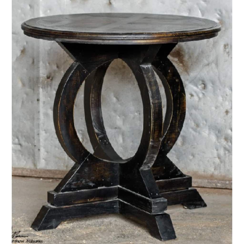Round Aged Mindi Wooden Accent Table - 27" - Black