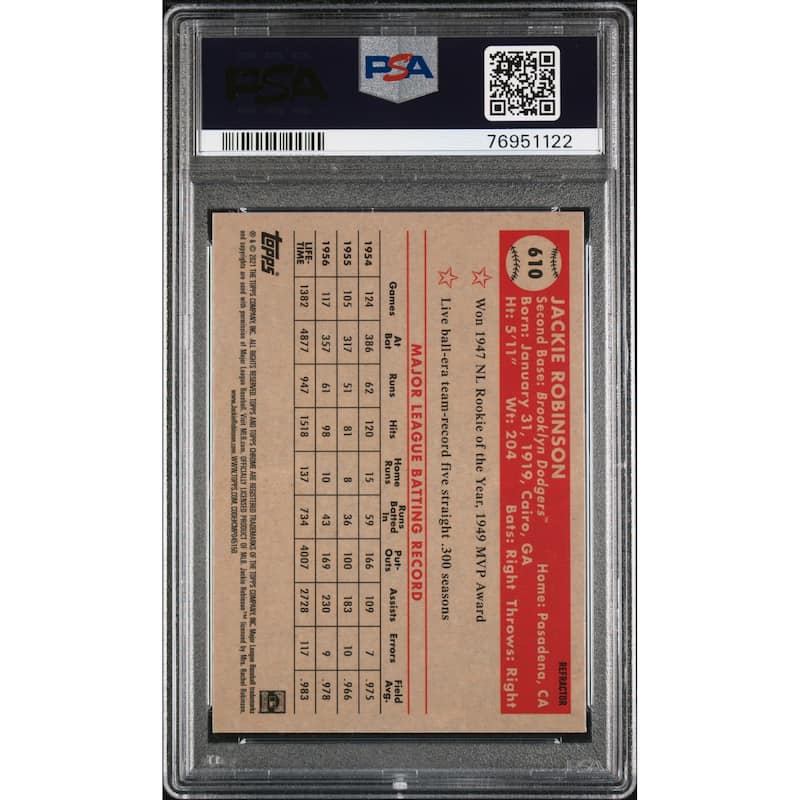 Jackie Robinson 2021 Topps Chrome Platinum Refractor Baseball Card #610 Graded PSA 10 - 8' x 11'