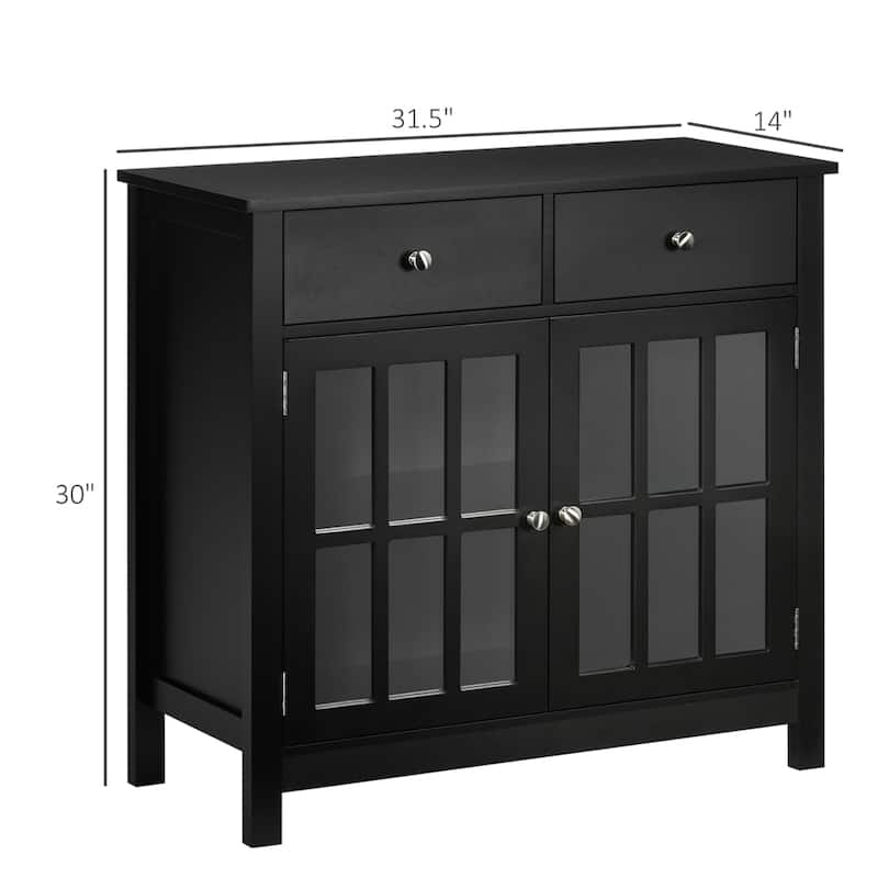 Sideboard Buffet Cabinet w/ Glass Doors, Adjustable Shelf & 2 Drawers