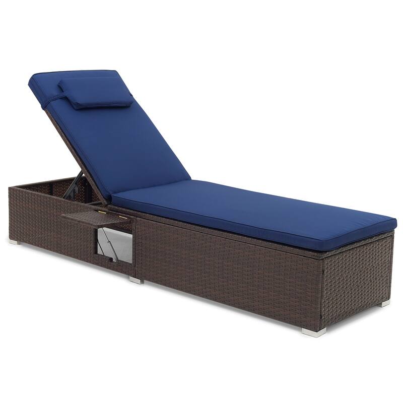 Gymax Chaise Lounge w/ 6-level Backrest Comfy Seat & Headrest Backyard - Blue