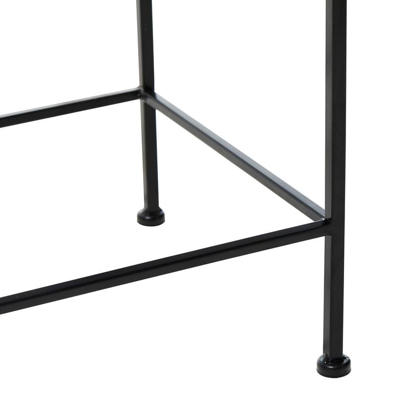 Glitzhome Set of 3 Metal Nesting Planter Stands Square Plant Holder with Green Pattern Ceramic Tiles Table Top