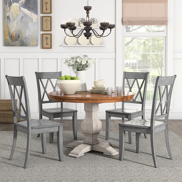 Eleanor Antique White Round Solid Wood Top 5 Piece Dining Set X
