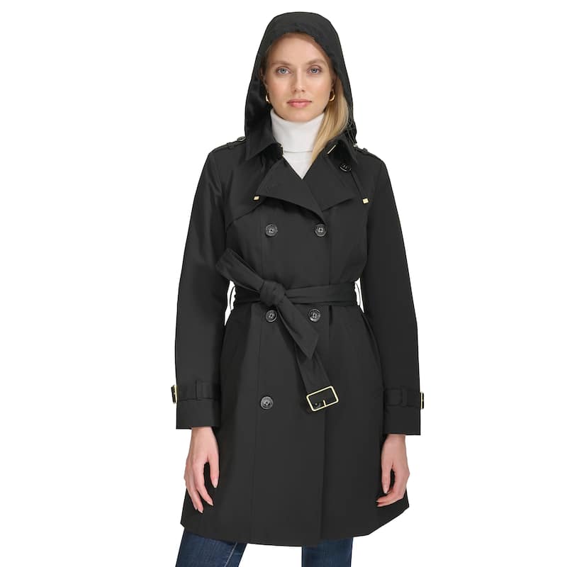 Cole Haan Women's Water Resistant Trench Coat - Black - L