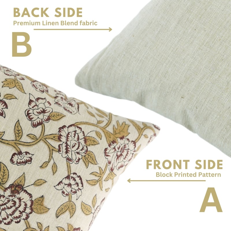 Fabdivine Handmade Floral or Weave Yellow Pillow Cover in Soft Linen for Block Print Room Boho Spring Home Décor, Lehar
