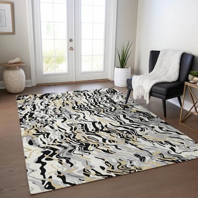 Machine Washable Indoor/ Outdoor Abstract Flow Chantille Rug