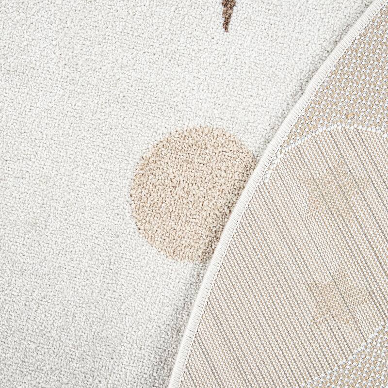 Round Kids Rug Cuddly Moon and Stars Motif Indoor & Outdoor