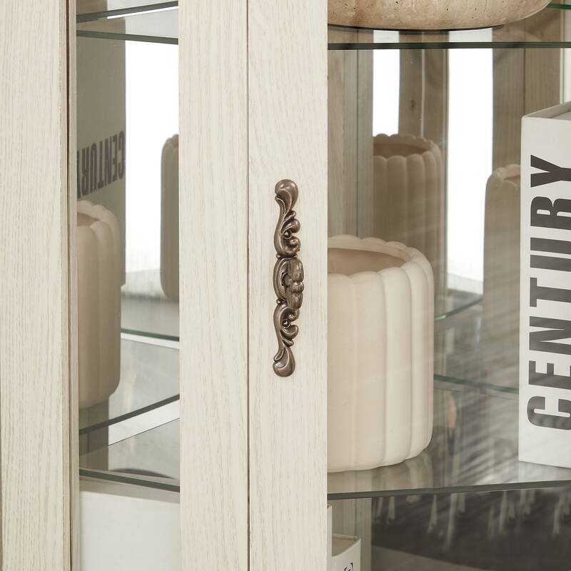 GDFStudio - Traditional Storage Corner Curio Cabinet with Lighted Glass Shelves