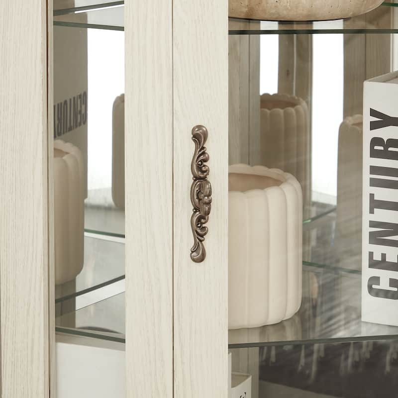 Lighted Corner Curio Cabinet - Glass Display Shelf with Tempered Glass Doors, Adjustable Shelving, and Included Bead Bulb