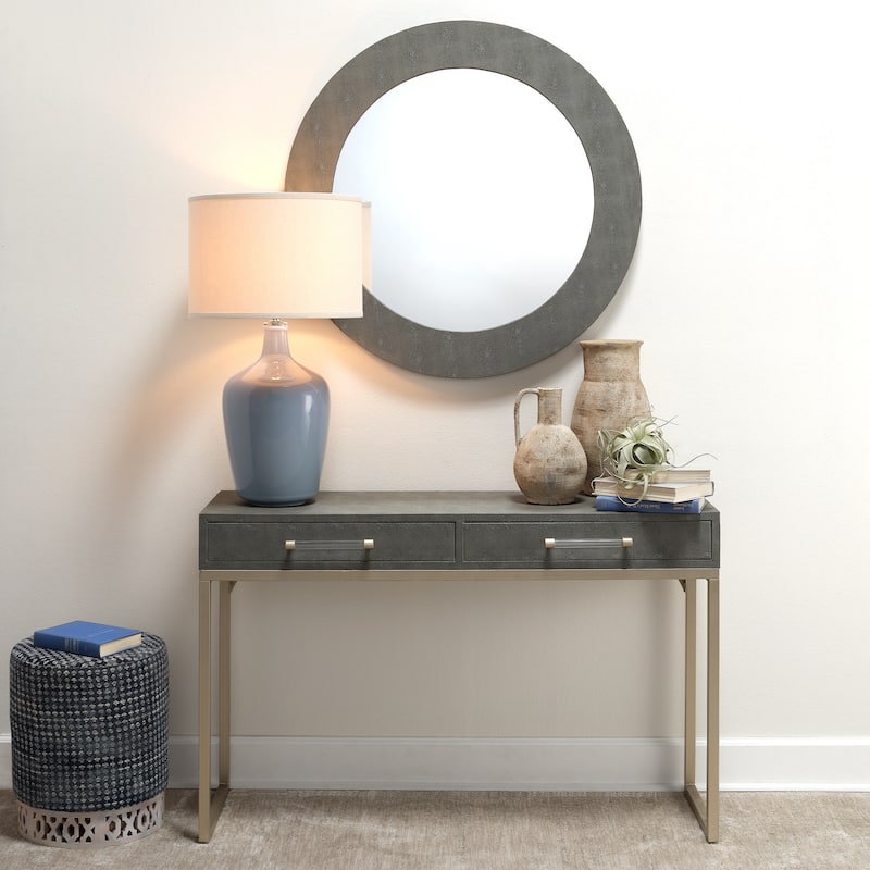 Alden Décor Cleo Shagreen Round Mirror, Ivory