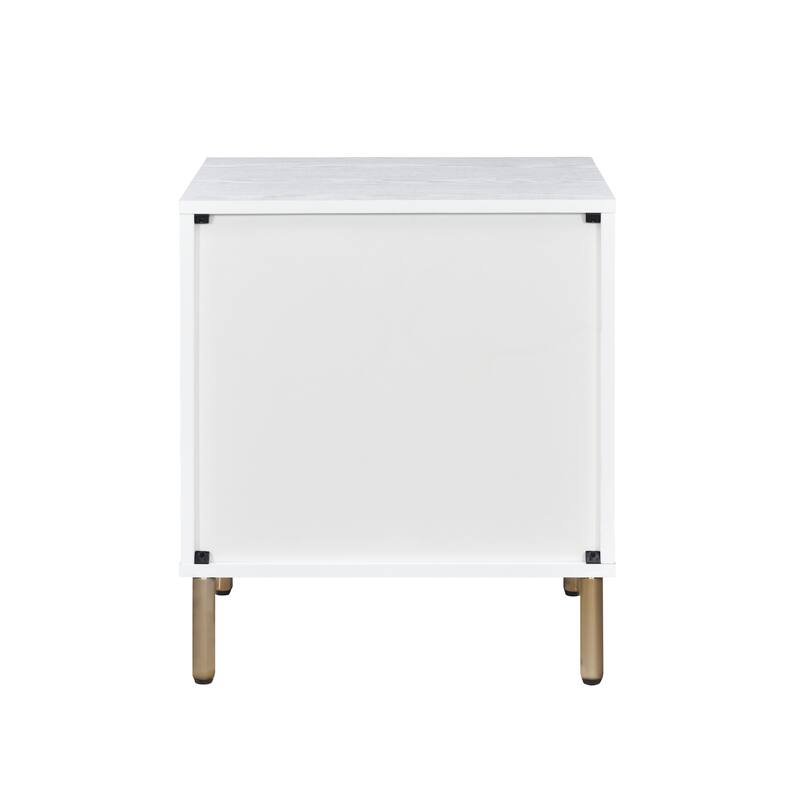 Myles Nightstand, White, Champagne & Gold Finish