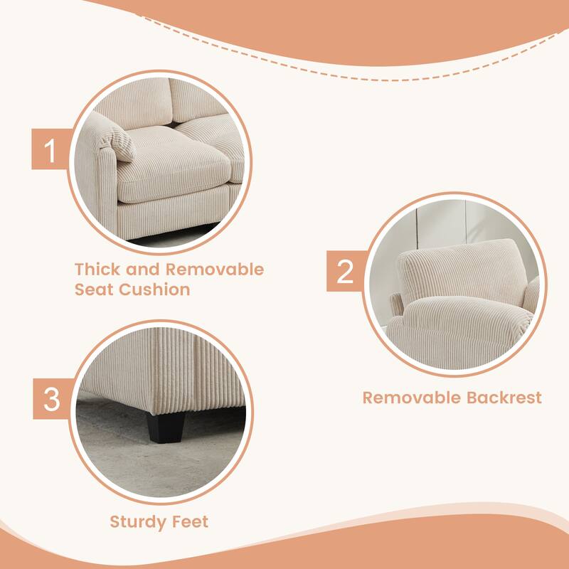 Multi-Seater Corduroy Sectional Sofa, Modular Settee, Included Removable Ottomans