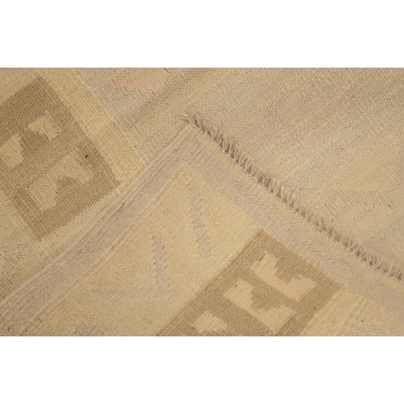 Hand Woven Oriental 100% Wool Carpet Southwestern Tribal Beige & Ivories Kilim Runner Rug - 9' 10'' X 2' 8''