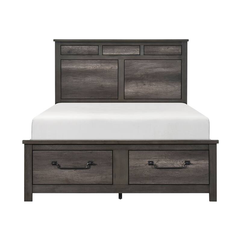 Queen Size Wood Platform Bed with Storage Footboard - Traditional Design