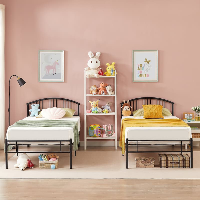 14 Inch Twin Size Bed Frame Metal Platform Bed with Spindle Headboard Footboard Set of 2 - Black