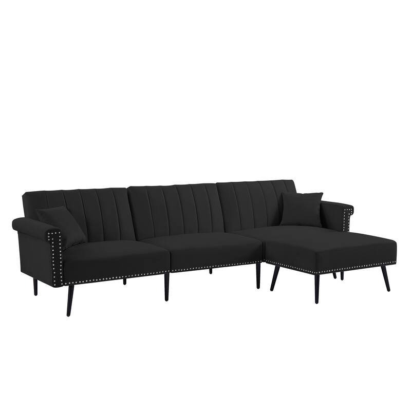 Velvet Sectional sofa bed with Ottoman, Adjustable Backrest, and Sturdy