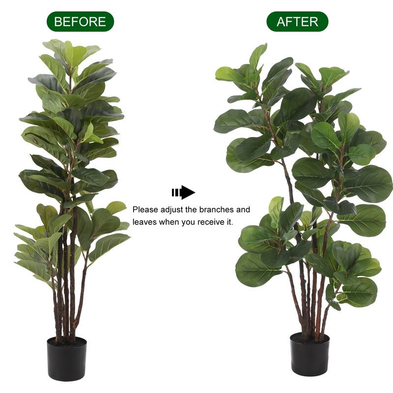 4 Ft Artificial Fiddle Leaf Fig Tree - Green - Green