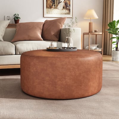 Upholstered PU Leather Round Ottoman