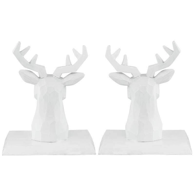 Set of 2 White Reindeer Head Christmas Stocking Holders 5.75"