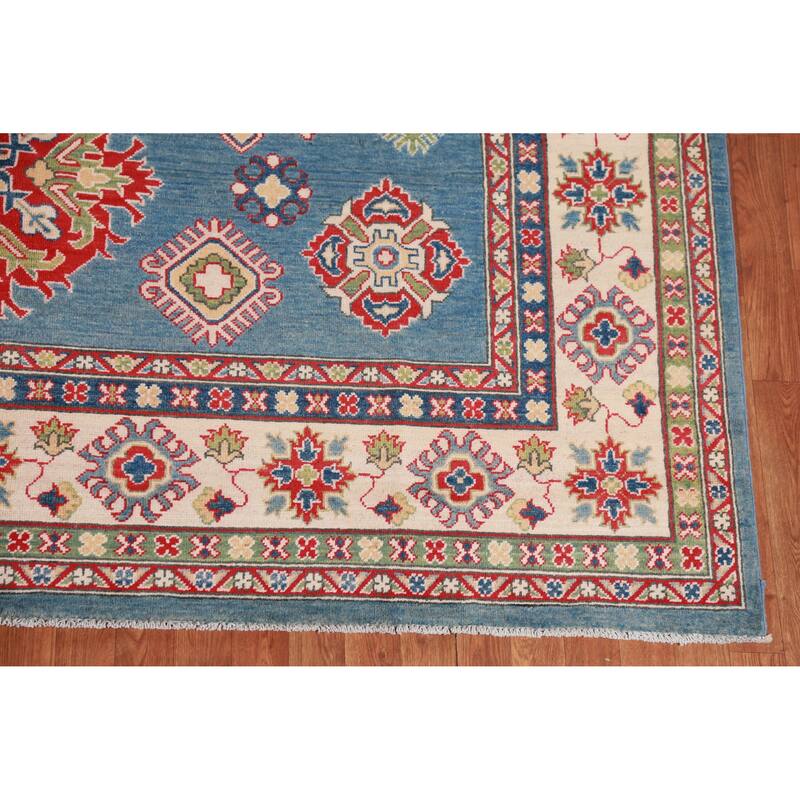 Hand Knotted Oriental 100% Wool Carpet Traditional Medallion Navy Blue & Blues Kazak Area Rug - 9' 11'' X 7' 10''