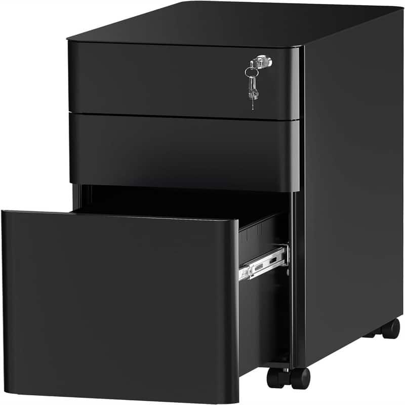 3-Drawer Slim File Cabinet with Lock - 18.1"D x 11.8"W x 23.4"H