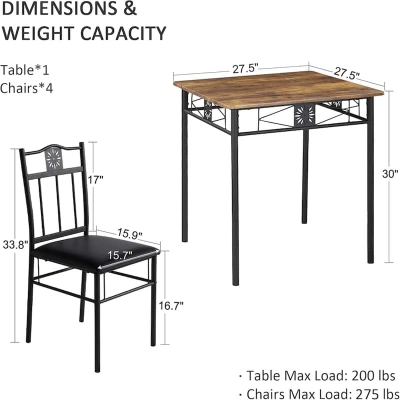 VECELO 3/5-piece Mid-century Dining Table Set with Upholstered Chair
