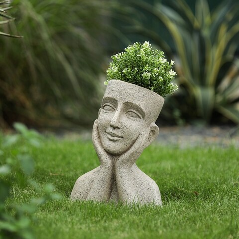 Speckled Beige MgO Happy Bust Head Indoor/Outdoor Statue Planter