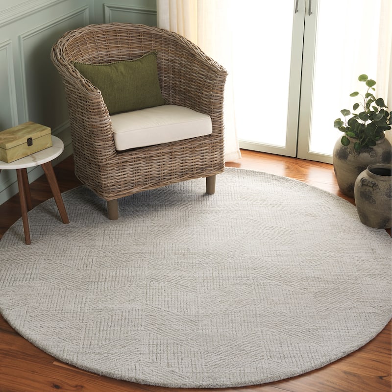 SAFAVIEH Handmade Abstract Arnþridur Contemporary Wool Rug - 6' Round - Sage Green/Ivory