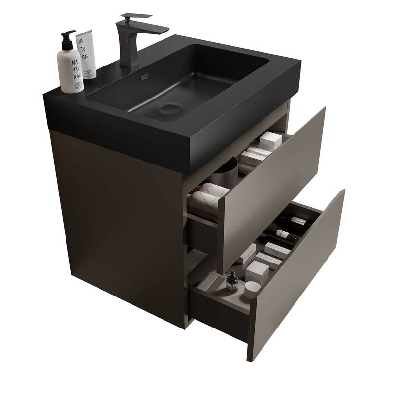 GDFStudio - Naomi Modern Floating Bathroom Vanity with Pre-Assembled Soft-Close Drawers and Durable One-Piece Basin