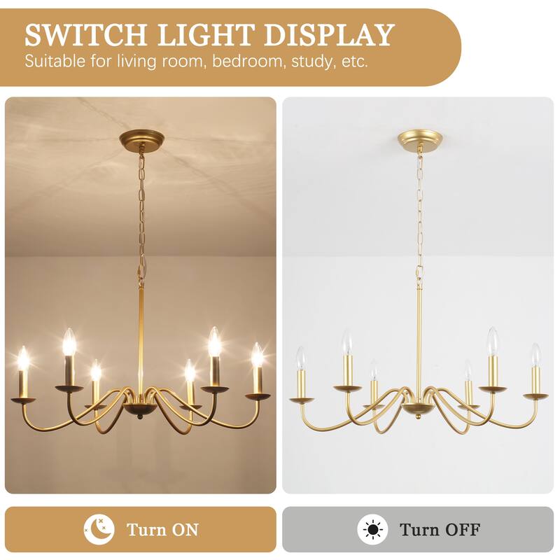 6-Light Rustic Farmhouse Simple Candle Chandelier for Bedroom, Kitchen, Living Room and Foyer