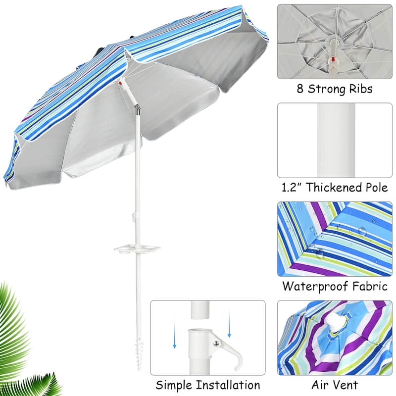 7.2 FT Beach Umbrella Portable Outdoor Umbrella w/ Sand Anchor