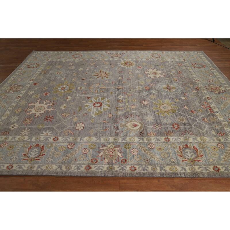 Hand Knotted Oriental 100% Wool Carpet Transitional All-Over Greys & Charcoal Oushak Area Rug - 9' 10'' X 7' 11''